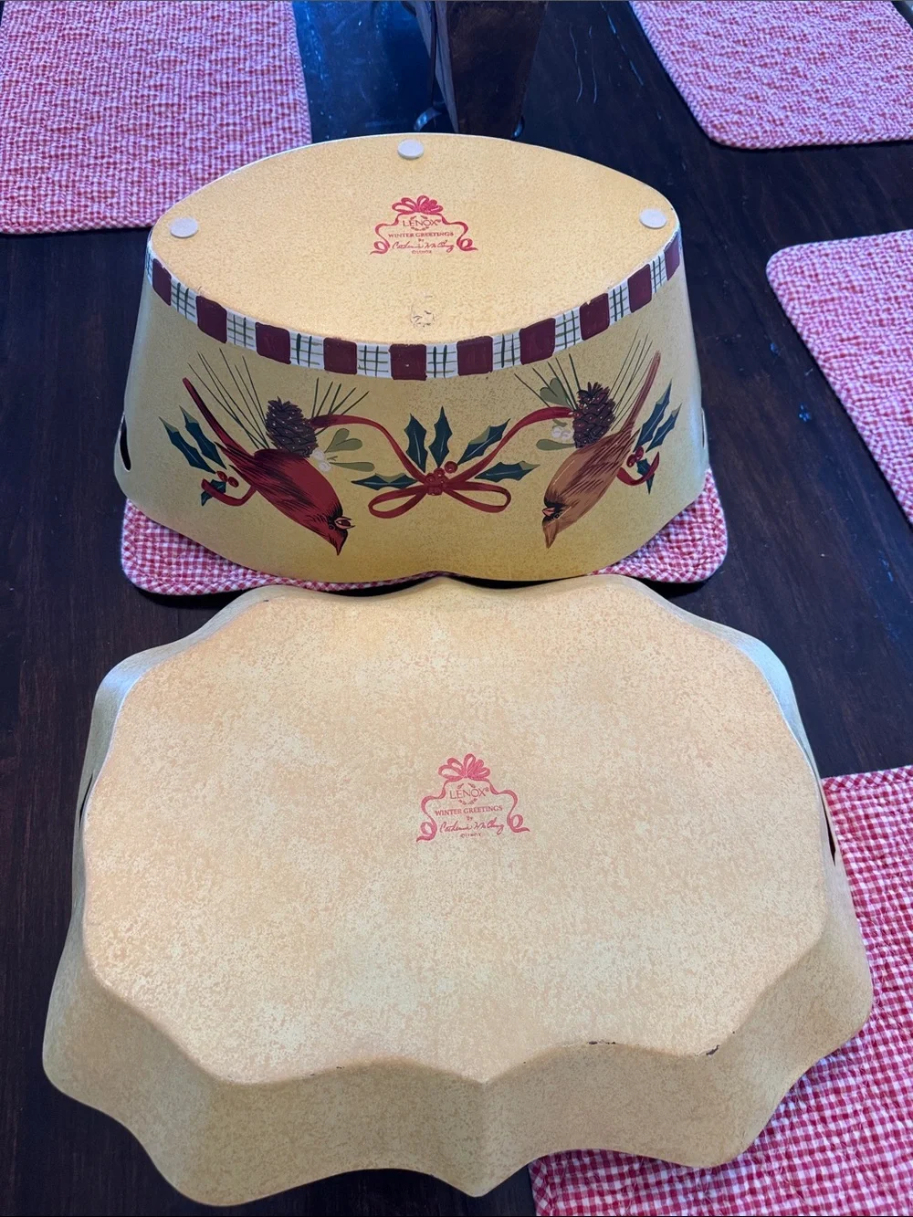 Lenox Winter Greetings Holiday Cardinal Decorative Tray and Basket Set - Yellow